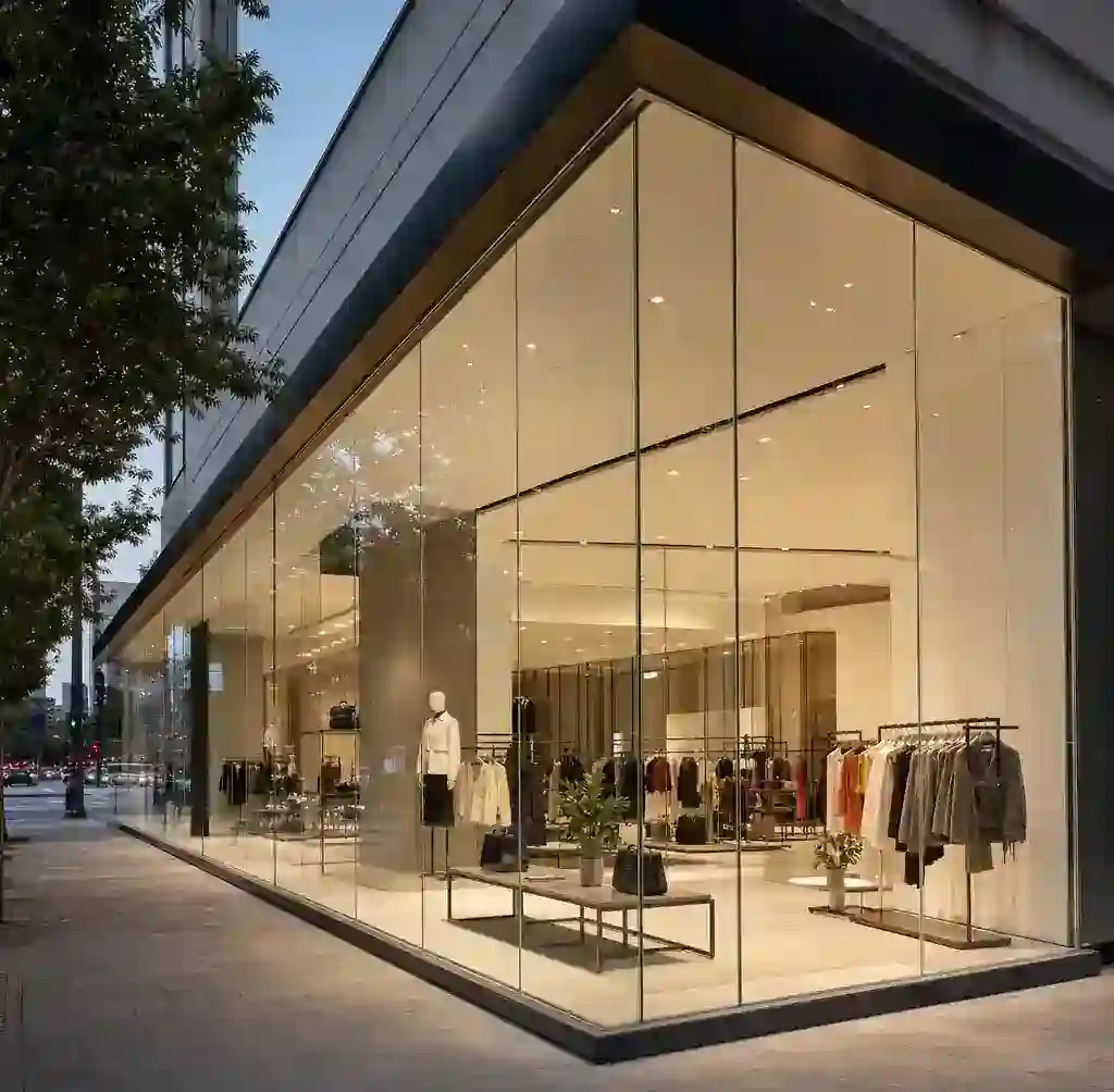 Retail shopfront double glazed glass facade installation